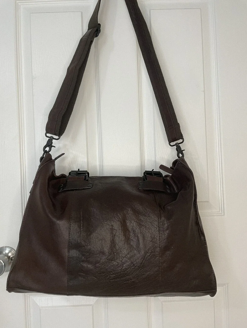 Barneys New York Dark Brown Leather Messenger Bag